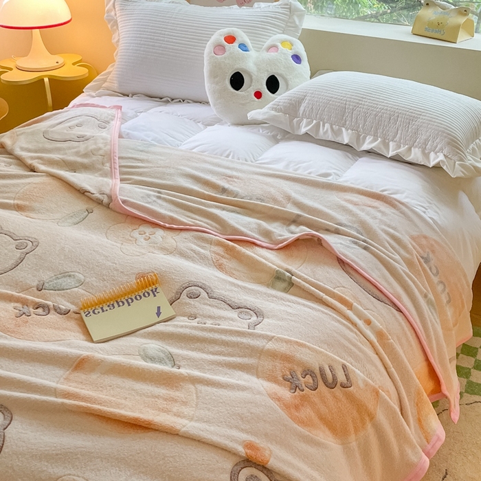 91家纺网 家纺一手货源 找家纺 慕尚家纺 2025新款高克重加厚雪花绒毛毯毯子 桔子熊