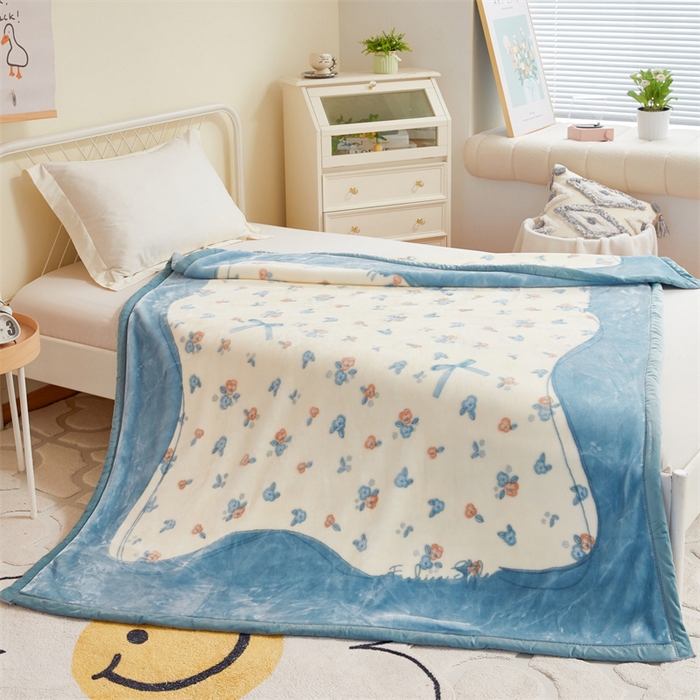 91家纺网 家纺一手货源 找家纺 凯轩毛毛毯毯子网销专供 2024新款双层学生云毛毯毯子 花结