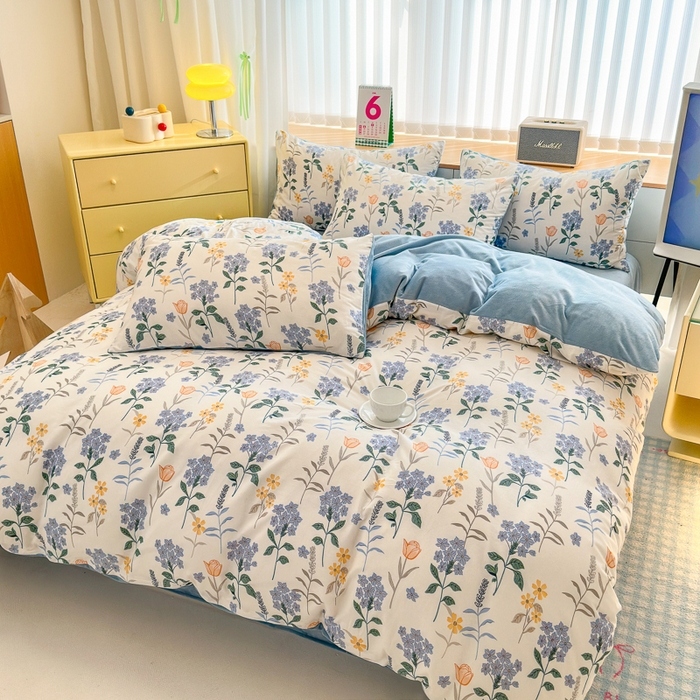 91家纺网 家纺一手货源 找家纺 （总）清雅福 2024新款小清新ins棉加绒印花四件套系列-棉绒风格二