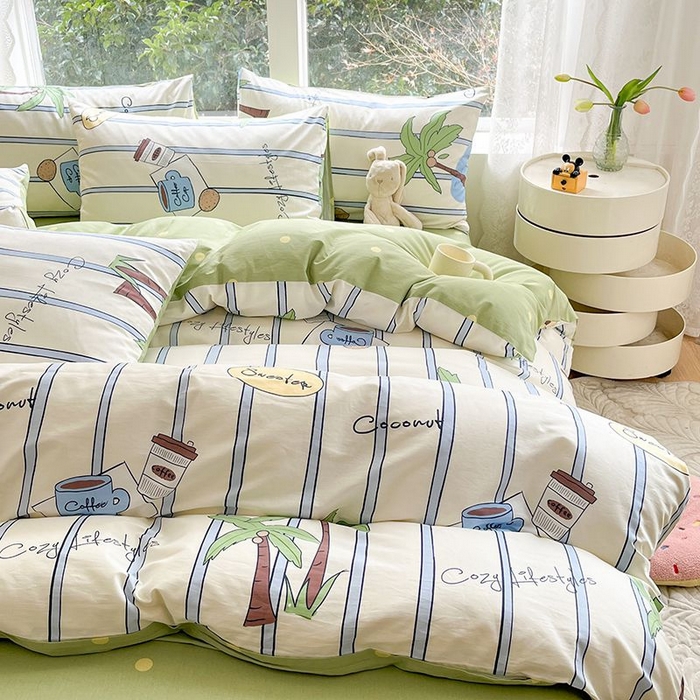 91家纺网 家纺一手货源 找家纺 麦伦家居 2024全棉斜纹13372小清新碎花卡通系列四件套 度假时光