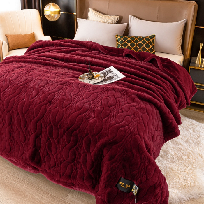 91家纺网 家纺一手货源 找家纺 凯轩毛毛毯毯子网销专供 2024新款精品仿裘皮毛毯毯子 酒红