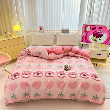 清雅福 2024新款小清新ins棉加绒印花四件套系列-棉绒风格二 甜心熊