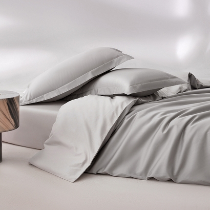 轩和家居 2024新款简约纯色50s长绒棉贡缎四件套 雅士灰+迷雾灰