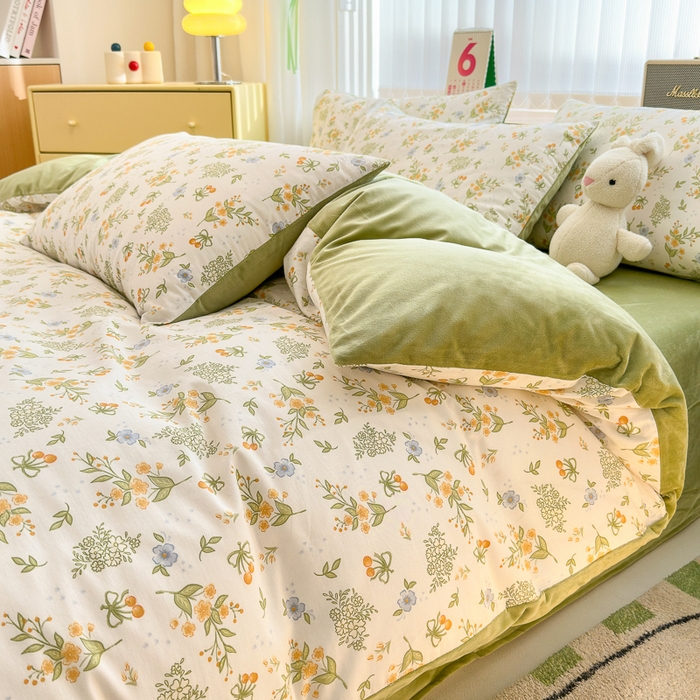 91家纺网 家纺一手货源 找家纺 清雅福 2024新款小清新ins棉加绒印花四件套系列-棉绒风格二 森夏