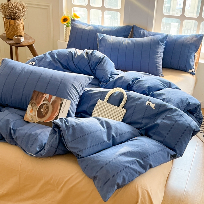 91家纺网 家纺一手货源 找家纺 千朵 2024新款全棉磨毛四件套 蓝猫