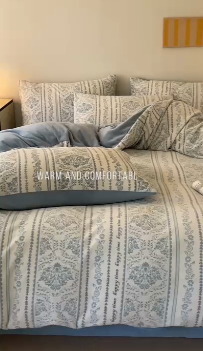 91家纺网 家纺一手货源 找家纺 雅居纺家纺 2024新款花卉雕花绒四件套 法式风情-蓝