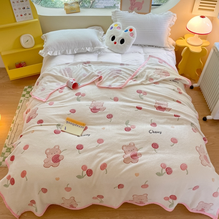 91家纺网 家纺一手货源 找家纺 慕尚家纺 2025新款高克重加厚雪花绒毛毯毯子 樱桃熊