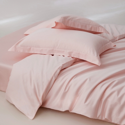 轩和家居 2024新款简约纯色50s长绒棉贡缎四件套 夏恋粉