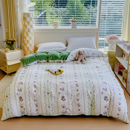 清雅福 2024新款小清新ins棉加绒印花四件套系列-棉绒风格一 棉绒草莓兔