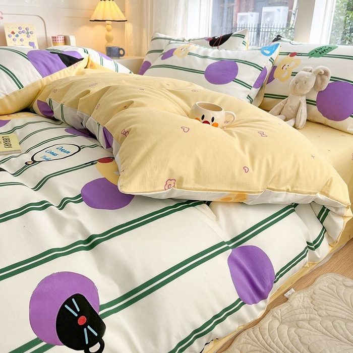 91家纺网 家纺一手货源 找家纺 麦伦家居 2024全棉斜纹13372小清新碎花卡通系列四件套 猫咪精灵