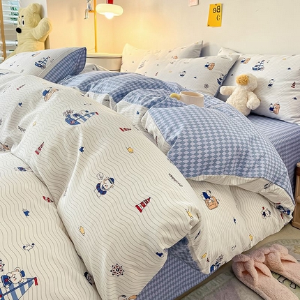 91家纺网 家纺一手货源 找家纺 麦伦家居 2024全棉斜纹13372小清新碎花卡通系列四件套 杨帆起航