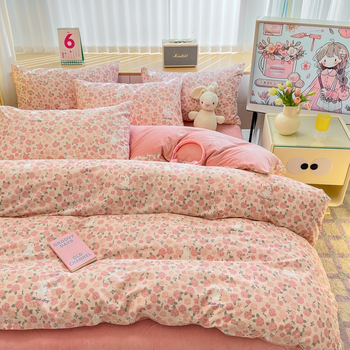 91家纺网 家纺一手货源 找家纺 清雅福 2024新款小清新ins棉加绒印花四件套系列-棉绒风格二 遇见浪漫