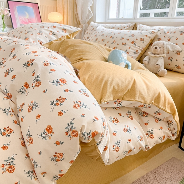 91家纺网 家纺一手货源 找家纺 麦伦家居 2024全棉斜纹13372小清新碎花卡通系列四件套 玫瑰庄园