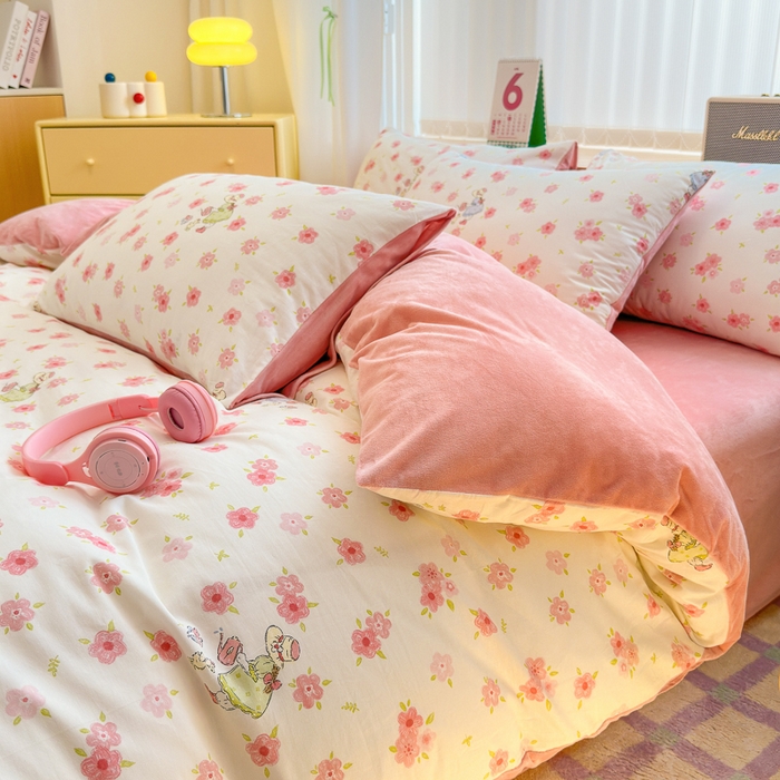 91家纺网 家纺一手货源 找家纺 清雅福 2024新款小清新ins棉加绒印花四件套系列-棉绒风格二 美丽人生