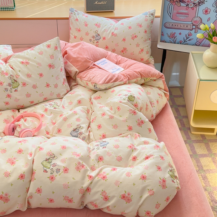 91家纺网 家纺一手货源 找家纺 清雅福 2024新款小清新ins棉加绒印花四件套系列-棉绒风格二 美丽人生