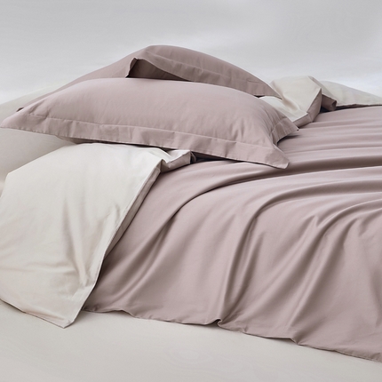 轩和家居 2024新款简约纯色50s长绒棉贡缎四件套 丹麦紫+迷雾灰