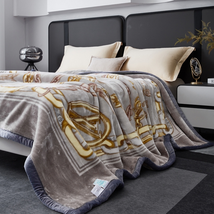 91家纺网 家纺一手货源 找家纺 凯轩毛毛毯毯子网销专供 2024新款新中式大版印花双层云毛毯毯子 欧情