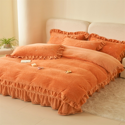 91家纺网 家纺一手货源 找家纺 恒爱家纺 2024新款泰迪绒韩版床单床盖四件套 桔色
