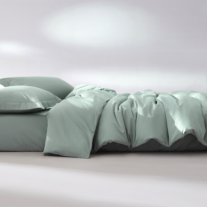 91家纺网 家纺一手货源 找家纺 轩和家居 2024新款简约纯色50s长绒棉贡缎四件套 薄荷绿