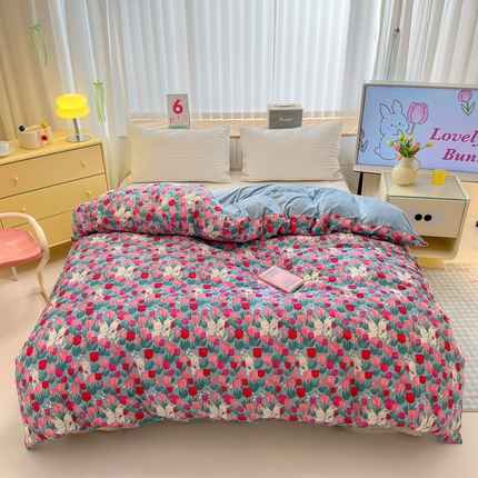 91家纺网 家纺一手货源 找家纺 清雅福 2024新款小清新ins棉加绒印花四件套系列-棉绒风格二 爱情兔