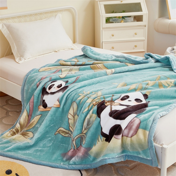 91家纺网 家纺一手货源 找家纺 凯轩毛毛毯毯子网销专供 2024新款双层学生云毛毯毯子 熊宝-蓝