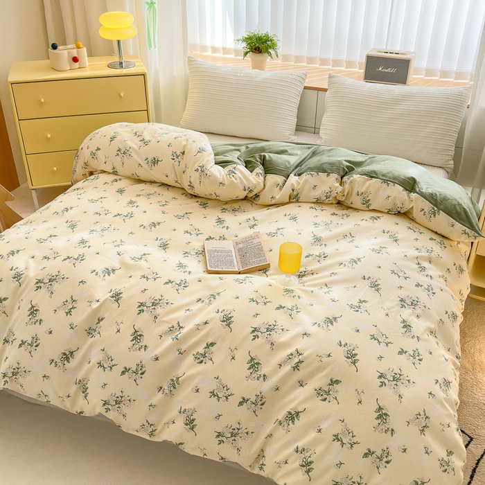 91家纺网 家纺一手货源 找家纺 清雅福 2024新款小清新ins棉加绒印花四件套系列-棉绒风格二 茶艺