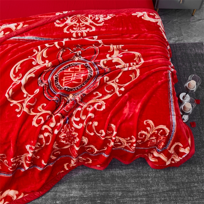 91家纺网 家纺一手货源 找家纺 凯轩毛毛毯毯子网销专供 2024新款A类双层云毛毯毯子 双喜临门