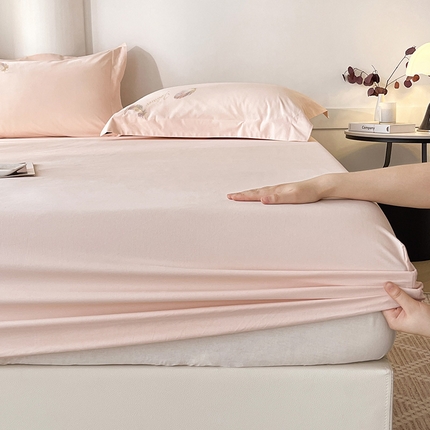  2024新款【A类母婴级】加厚全棉磨毛四件套纯棉保暖床笠纯色床垫保护罩冬季单件床上用品 白桃【A类加厚全棉品质】