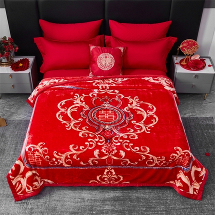 凯轩毛毛毯毯子网销专供 2024新款A类双层云毛毯毯子 双喜临门