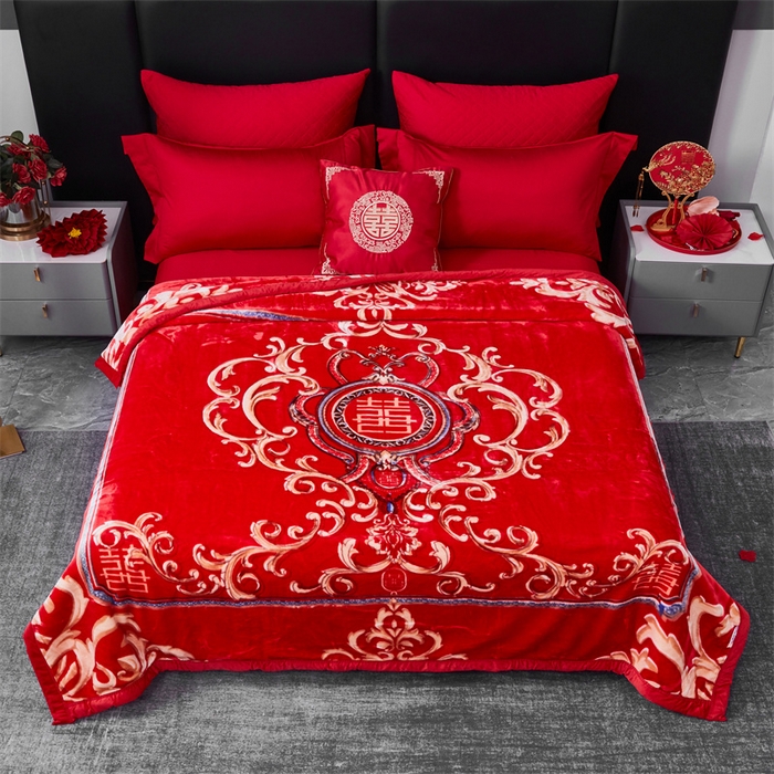 91家纺网 家纺一手货源 找家纺 凯轩毛毛毯毯子网销专供 2024新款A类双层云毛毯毯子 双喜临门