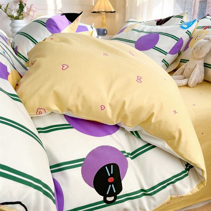 91家纺网 家纺一手货源 找家纺 麦伦家居 2024全棉斜纹13372小清新碎花卡通系列四件套 猫咪精灵