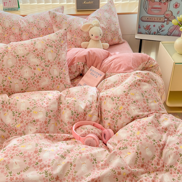 91家纺网 家纺一手货源 找家纺 清雅福 2024新款小清新ins棉加绒印花四件套系列-棉绒风格二 恋语