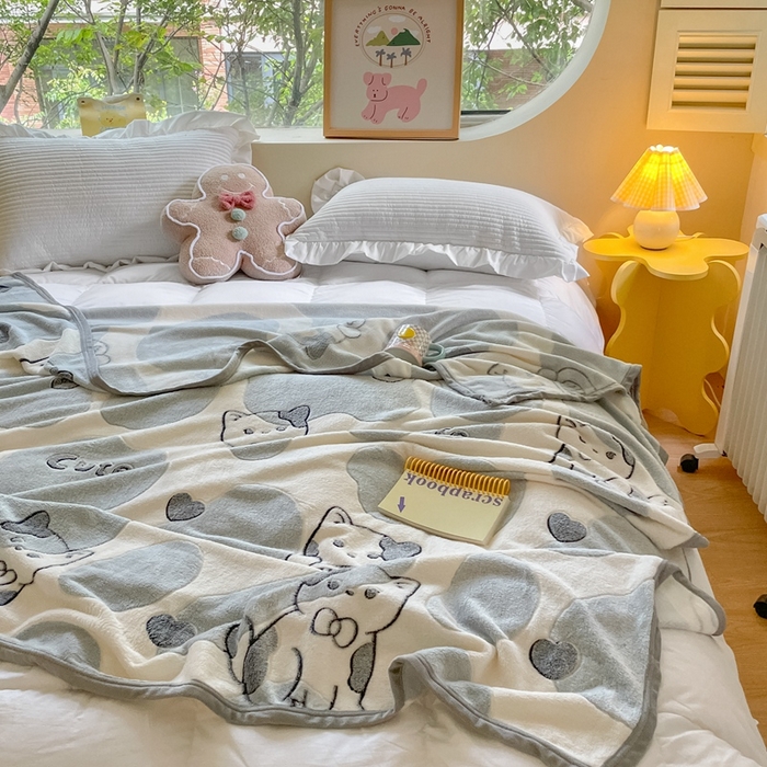 91家纺网 家纺一手货源 找家纺 慕尚家纺 2025新款高克重加厚雪花绒毛毯毯子 可爱猫咪