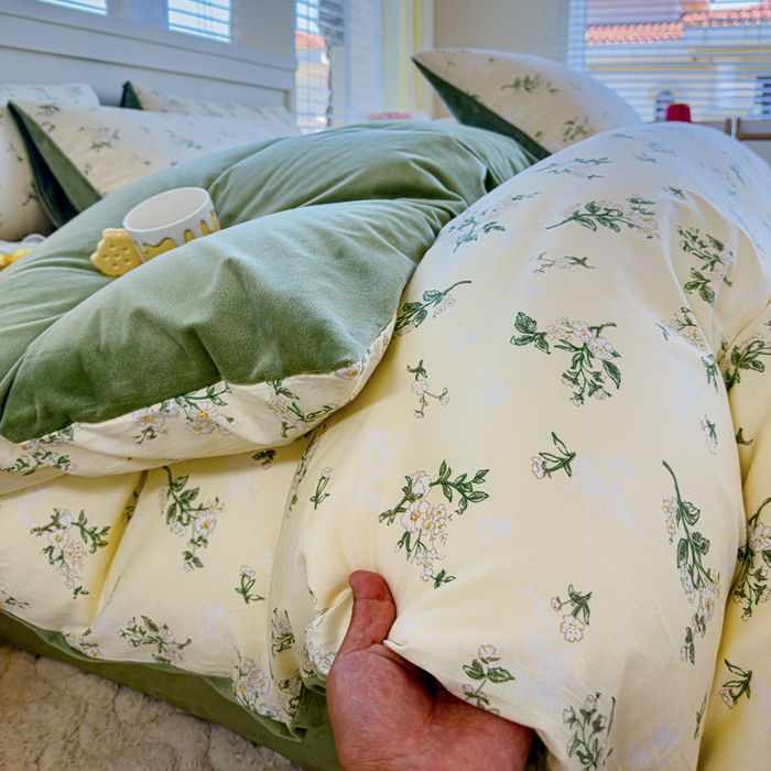 91家纺网 家纺一手货源 找家纺 清雅福 2024新款小清新ins棉加绒印花四件套系列-棉绒风格一 棉绒茶艺