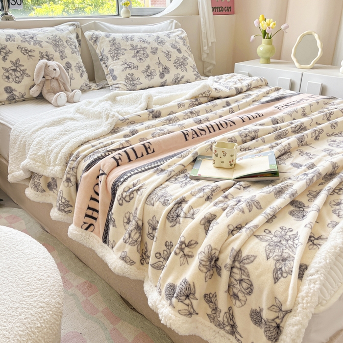 91家纺网 家纺一手货源 找家纺 沐慕 2024新款AB版牛奶绒拼羊羔绒毛毯毯子 毛毯-花艺