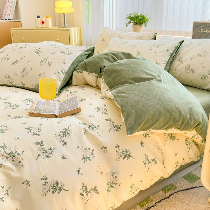 91家纺网 家纺一手货源 找家纺 清雅福 2024新款小清新ins棉加绒印花四件套系列-棉绒风格二 茶艺