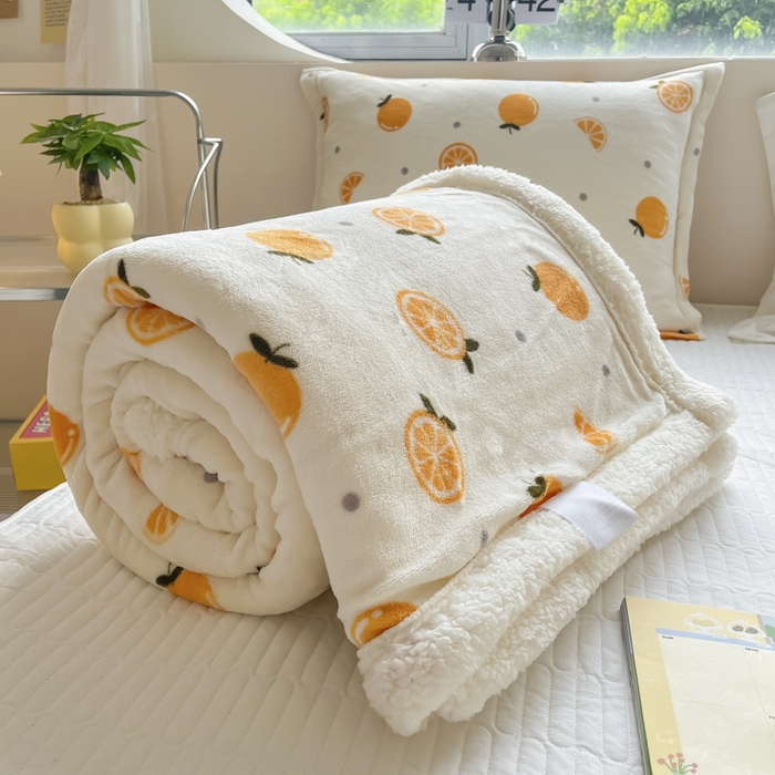 91家纺网 家纺一手货源 找家纺 沐慕 2024新款AB版牛奶绒拼羊羔绒毛毯毯子 毛毯-小橙子
