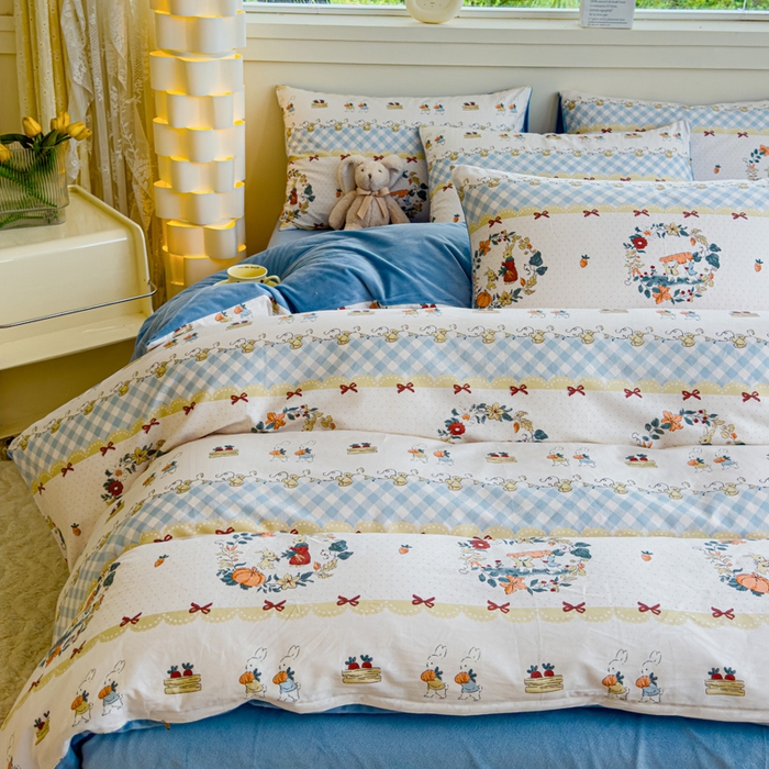 91家纺网 家纺一手货源 找家纺 清雅福 2024新款小清新ins棉加绒印花四件套系列-棉绒风格一 棉绒维西兔