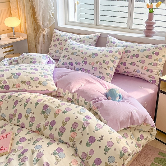 91家纺网 家纺一手货源 找家纺 麦伦家居 2024全棉斜纹13372小清新碎花卡通系列四件套 美雅