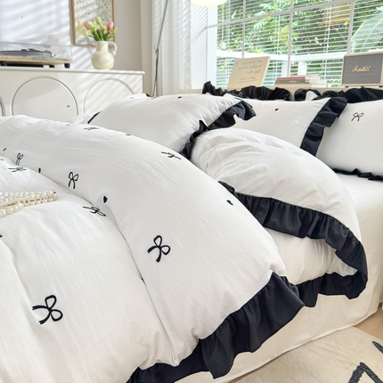 91家纺网 家纺一手货源 找家纺 （总）慕希家纺 2024新款精品刺绣韩版水洗棉四件套-小香风