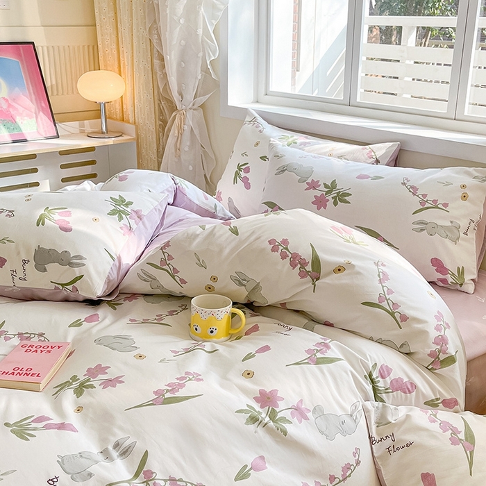 91家纺网 家纺一手货源 找家纺 麦伦家居 2024全棉斜纹13372小清新碎花卡通系列四件套 兰铃