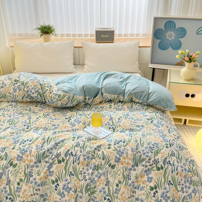 91家纺网 家纺一手货源 找家纺 清雅福 2024新款小清新ins棉加绒印花四件套系列-棉绒风格二 踏青