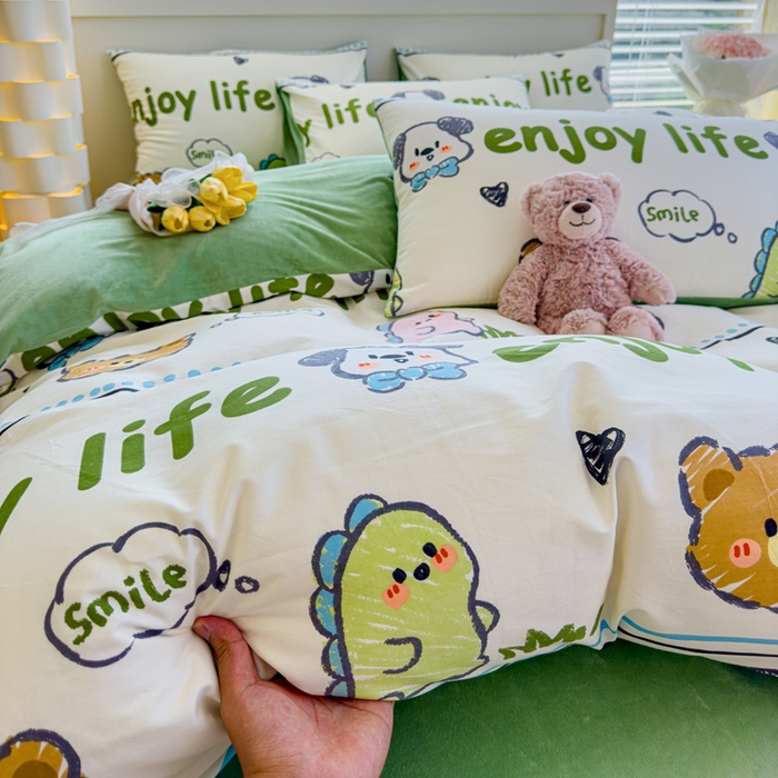 91家纺网 家纺一手货源 找家纺 清雅福 2024新款小清新ins棉加绒印花四件套系列-棉绒风格一 棉绒哈哈乐园