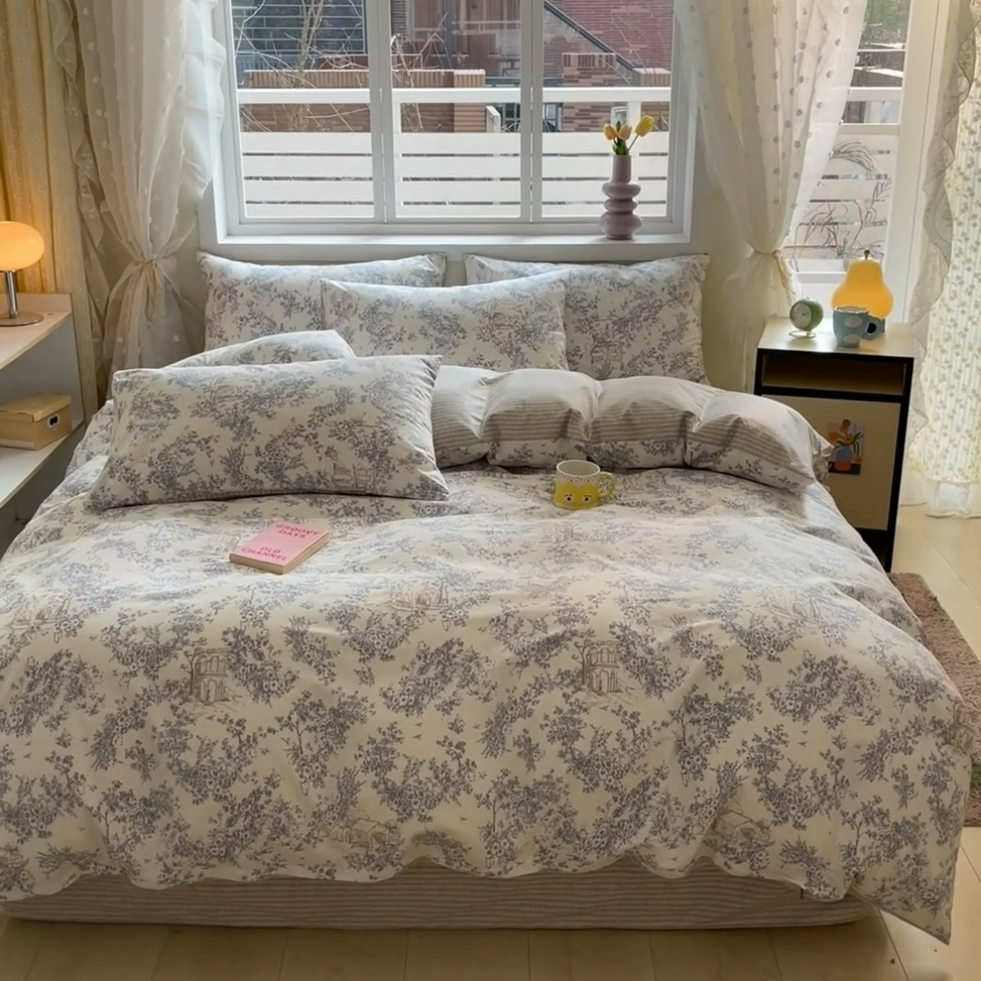 91家纺网 家纺一手货源 找家纺 麦伦家居 2024全棉斜纹13372小清新碎花卡通系列四件套 米莱