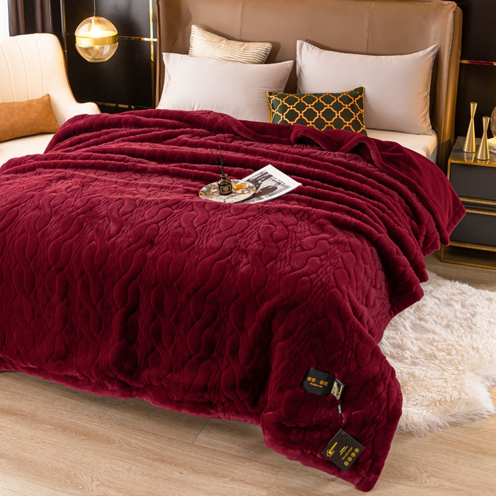 91家纺网 家纺一手货源 找家纺 凯轩毛毛毯毯子网销专供 2024新款精品仿裘皮毛毯毯子 酒红