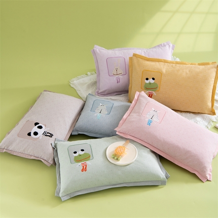 （总）织布人 2024新款荞麦枕全棉卡通贴布绣多巴胺色系儿童学生宿舍荞麦枕头