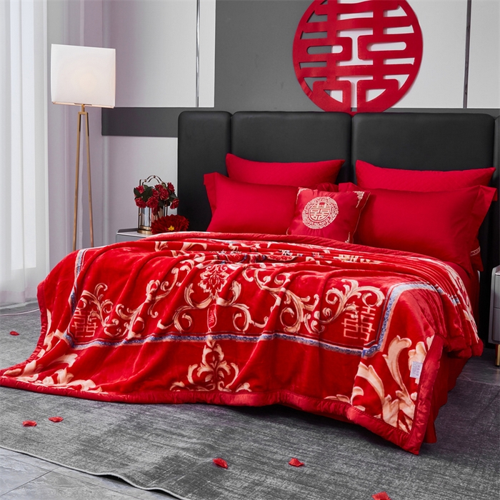 91家纺网 家纺一手货源 找家纺 凯轩毛毛毯毯子网销专供 2024新款A类双层云毛毯毯子 双喜临门