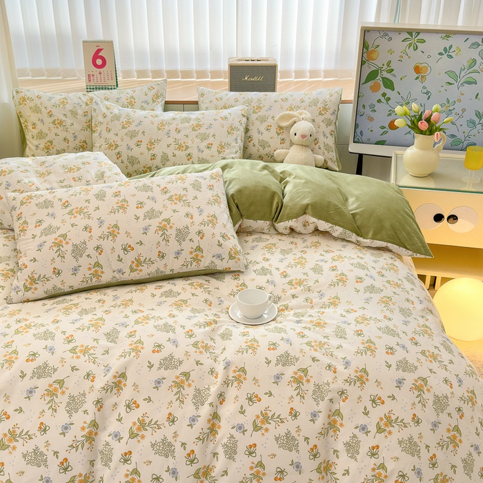 91家纺网 家纺一手货源 找家纺 清雅福 2024新款小清新ins棉加绒印花四件套系列-棉绒风格二 森夏