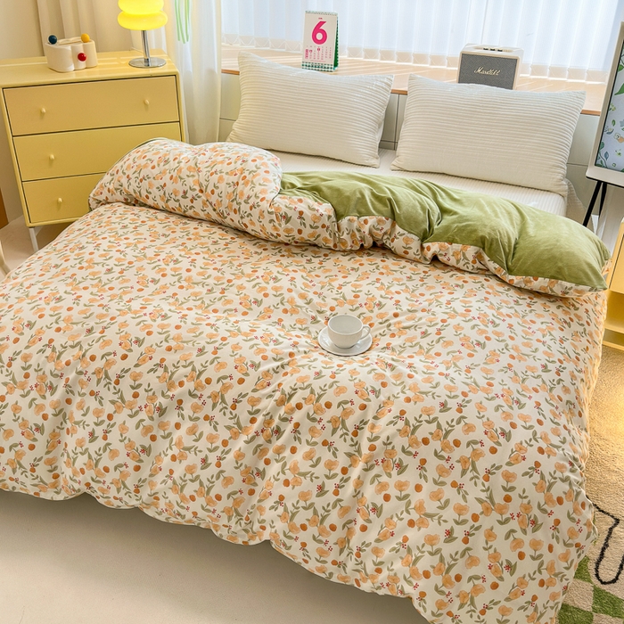 91家纺网 家纺一手货源 找家纺 清雅福 2024新款小清新ins棉加绒印花四件套系列-棉绒风格二 花千朵