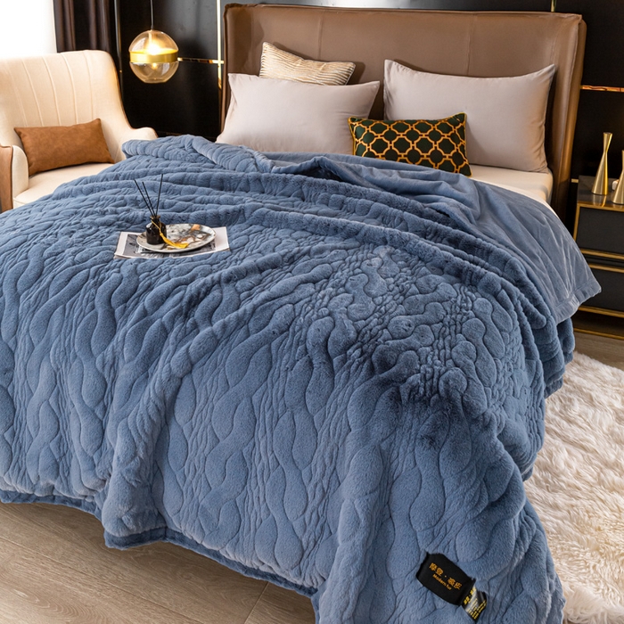 91家纺网 家纺一手货源 找家纺 凯轩毛毛毯毯子网销专供 2024新款精品仿裘皮毛毯毯子 淡蓝